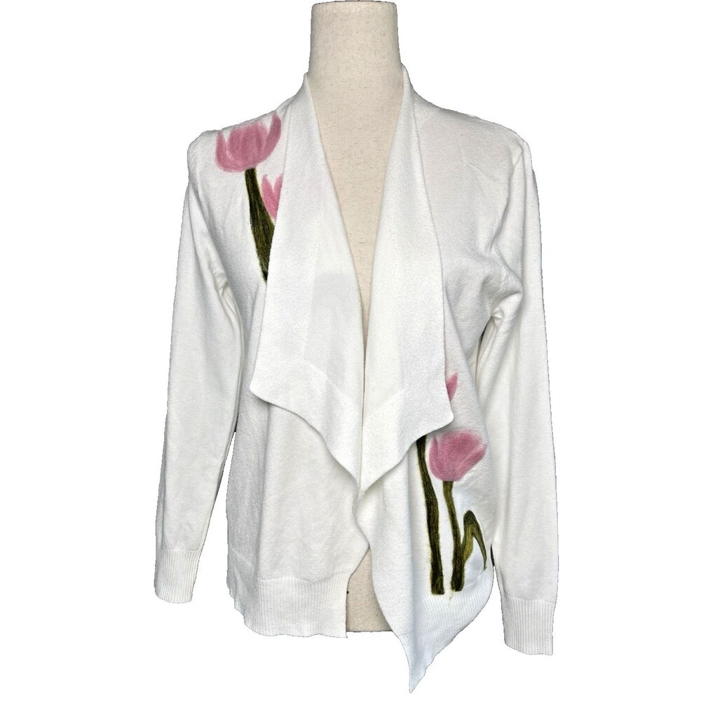 Aaeda NEW womens SOFT luxury embroidered tupip cardigan Small cottagecore